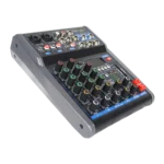 front view image of the Sound Barrier MGX4U 4-channel mixing console with SBT Wireless Technology, 16 DSP effects, USB 2.0 Digital Media Player, and front-panel USB recording output