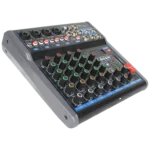 angle view of the Sound Barrier MGX6U 6-channel mixing console with SBT Wireless Technology, 16 DSP effects, and USB 2.0 digital media player