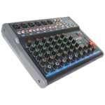 angle view of the Sound Barrier MGX8U 8-channel mixing console with SBT Wireless Technology, DSP effects, and USB digital media player