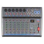 Front view of the Sound Barrier MGX8U 8-channel mixing console with SBT Wireless Technology, DSP effects, and USB digital media player