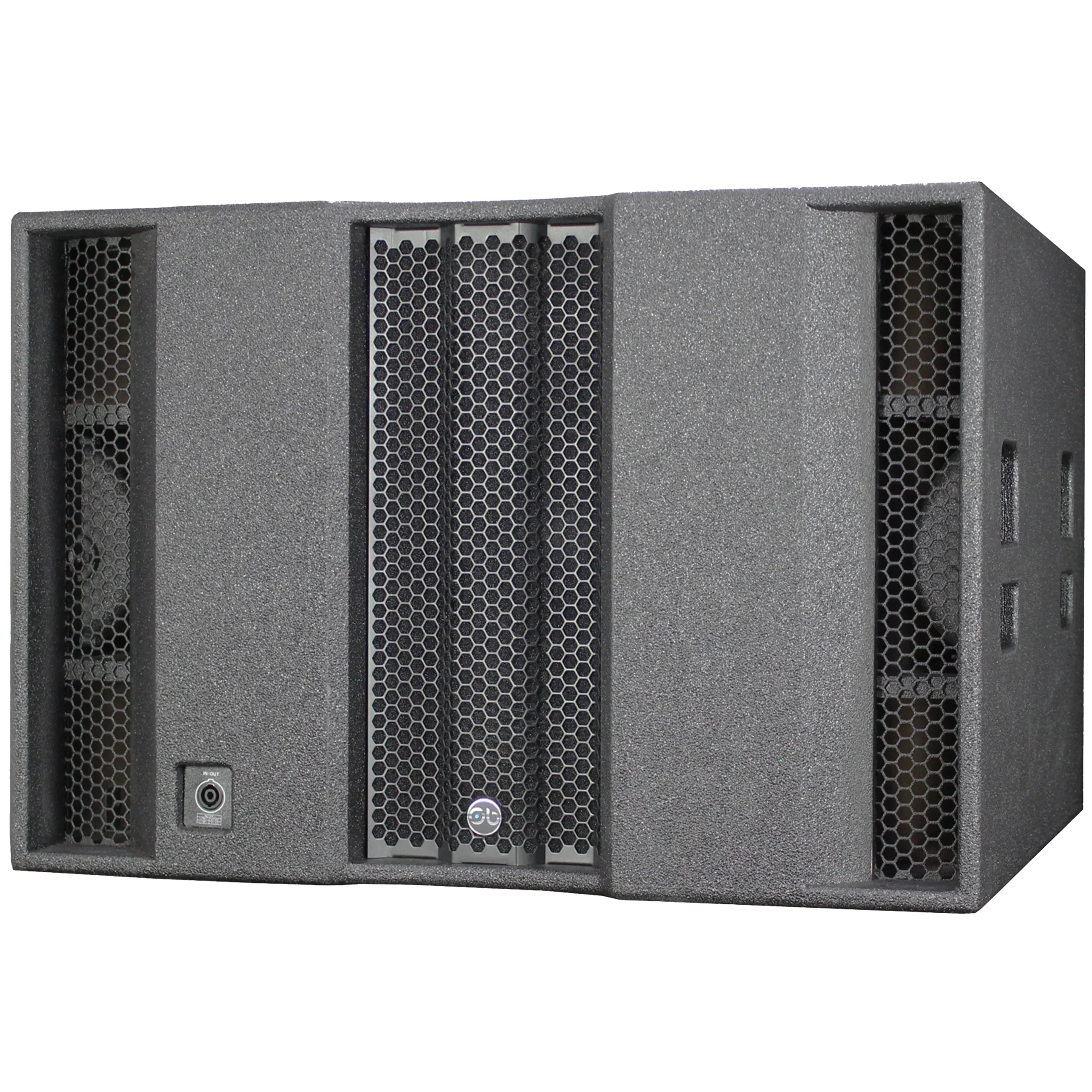 Sound Barrier SWX121 angle perspective Angled view of the Sound Barrier SWX121 subwoofer showing enclosure design and porting