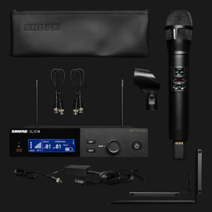 Shure-SLXD24-N8CB-Wireless-System-With-Handheld-Microphone-Nexadyne-8C-Cardioid-Capsule-G58-Band-Black-Wireless-Receiver-Front-With-Rack-Mount-Accessories