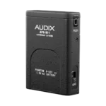 AUD AA battery phantom power adapter showing input/output connectors and control switches