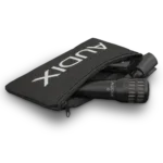 AUD all-purpose professional dynamic instrument microphone showing key features and specifications detail