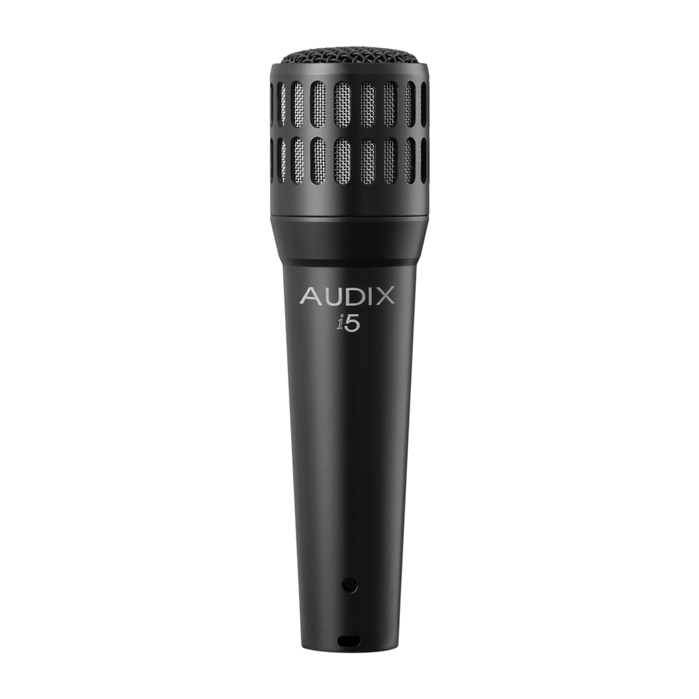 AUD All-Purpose Professional Dynamic Instrument Microphone Side View AUD all-purpose professional dynamic instrument microphone shown from side angle with grille and body detail