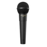 AUD AX OM11 professional dynamic vocal microphone shown from side angle with grille detail