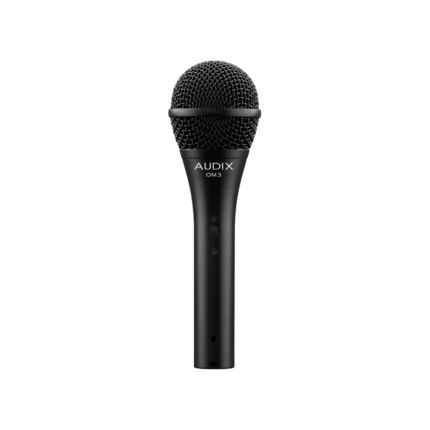 AUD AX OM3S multi-purpose dynamic microphone shown from side angle with grille and body detail