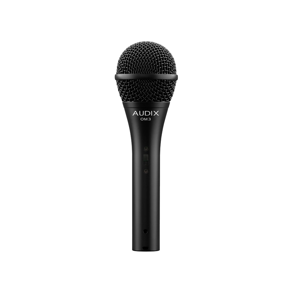 AUD AX OM3S Dynamic Microphone Side Profile AUD AX OM3S multi-purpose dynamic microphone shown from side angle with grille and body detail