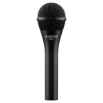 AUD AX OM7 professional dynamic vocal microphone shown from side angle with grille and body detail
