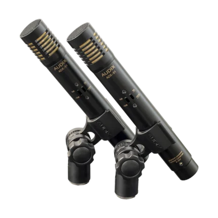 AUD 7-piece drum microphone package showing microphone capsule and connector detail