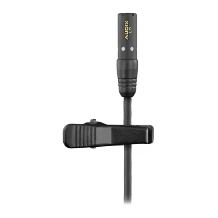 AUD cardioid micro lavalier condenser microphone showing capsule and mounting clip detail