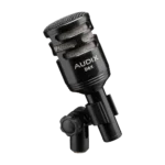 AUD dynamic kick drum microphone positioned inside drum kit during live performance application