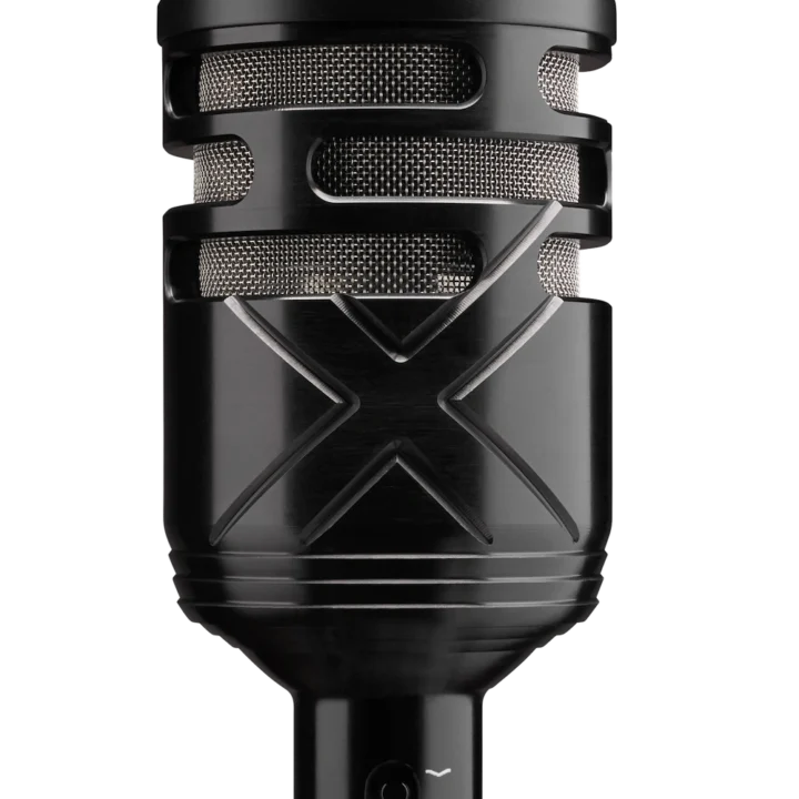 AUD dynamic kick drum microphone showing rugged construction and shock mount design