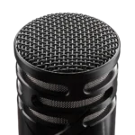 AUD dynamic kick drum microphone shown from side angle, displaying cylindrical capsule design and rugged construction