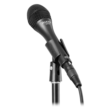 AUD Elite condenser vocal microphone showing capsule and grille detail with professional studio finish