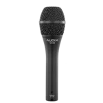 AUD Elite condenser vocal microphone shown from side angle displaying capsule and body design