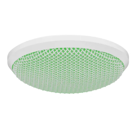 AUD flush-mount ceiling microphone with DN4 Dante connectivity showing internal components and mounting hardware detail