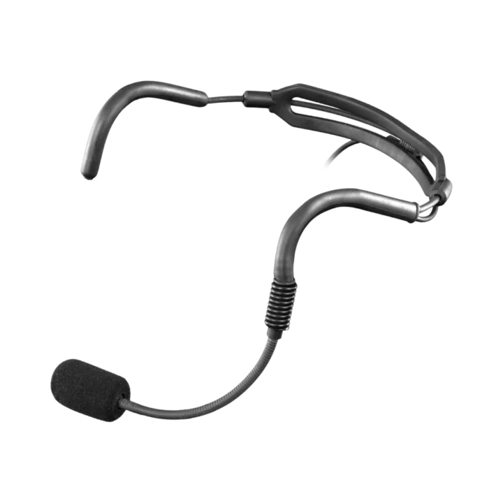 AUD heavy-duty headworn vocal microphone showing side profile and boom arm positioning