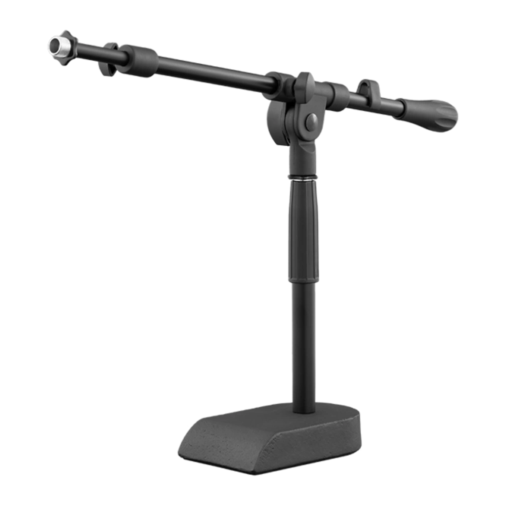 AUD Heavy Duty Pedestal Microphone Stand Base Detail AUD heavy duty pedestal microphone stand base showing weighted stability feet and adjustment mechanism