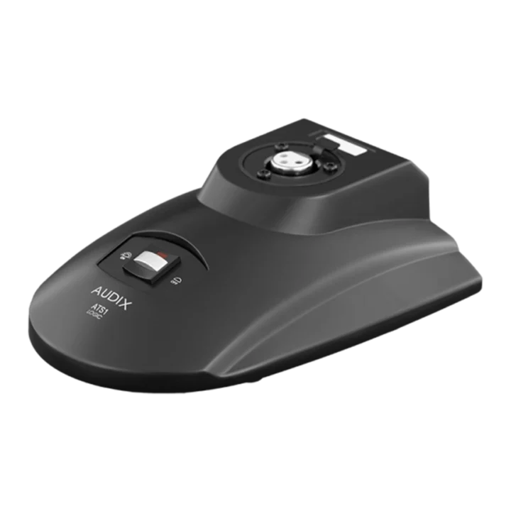 AUD heavy duty table stand with latching on/off switch control mechanism close-up view