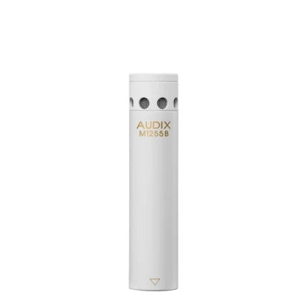 AUD high output mini-condenser microphone shown from side angle with compact capsule design