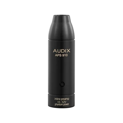 AUD in-line phantom power adapter showing rear XLR connectors and power input jack