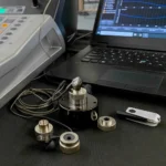 AUD integrated ear-simulator coupler positioned for IEM test measurement application setup