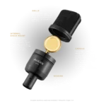 AUD large diaphragm studio condenser microphone showing premium capsule design and professional construction details