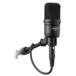 AUD large diaphragm condenser microphone showing pad and roll-off filter controls detail