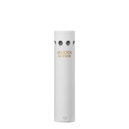 AUD M1250BW miniaturized condenser microphone shown from side profile with capsule detail