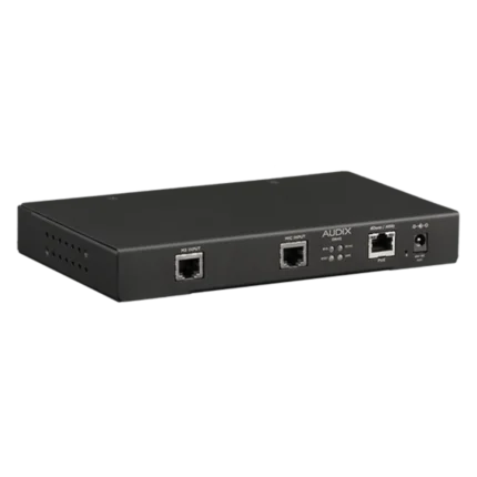 AUD M3WDK Dante microphone interface kit shown from side profile with connectivity ports