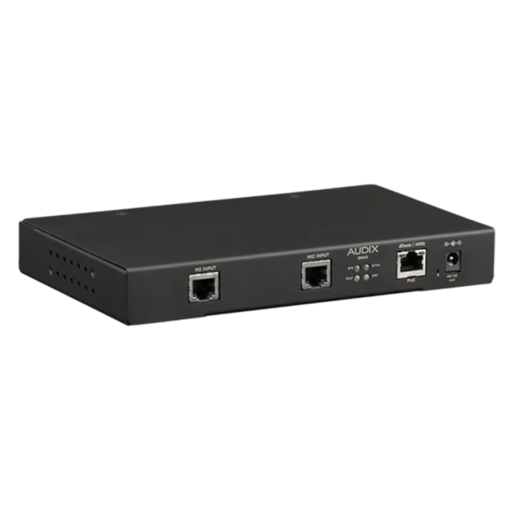 AUD M3WDK Dante microphone interface kit shown from side profile with connectivity ports