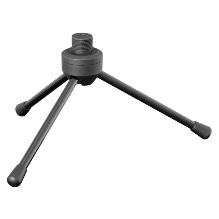 AUD metal tripod desktop microphone stand showing stable three-leg base design and adjustment mechanisms