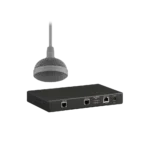 AUD Mic Interface Kit for Dante showing rear panel XLR connections and Dante networking ports