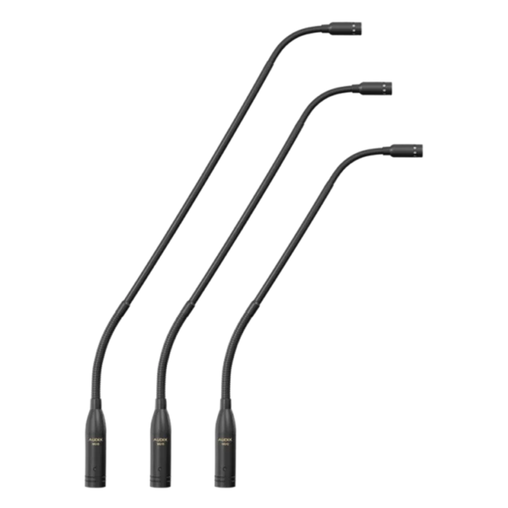 AUD miniature gooseneck condenser microphone showing flexible neck and capsule detail