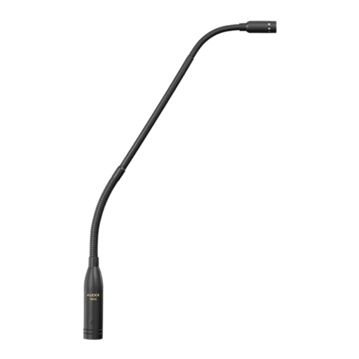 AUD miniature gooseneck condenser microphone showing flexible neck and capsule design detail