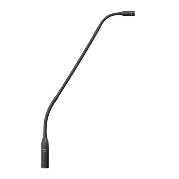 AUD miniature gooseneck condenser microphone showing flexible neck and capsule detail