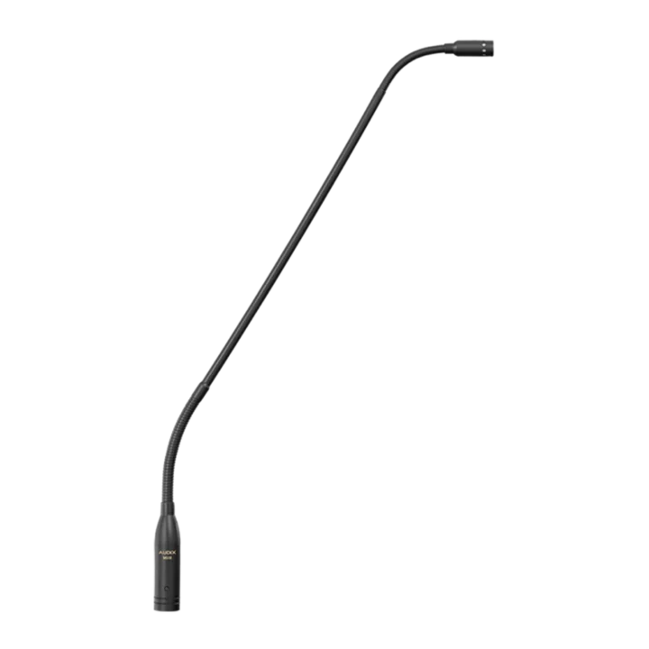 AUD miniature gooseneck condenser microphone showing flexible neck and capsule detail