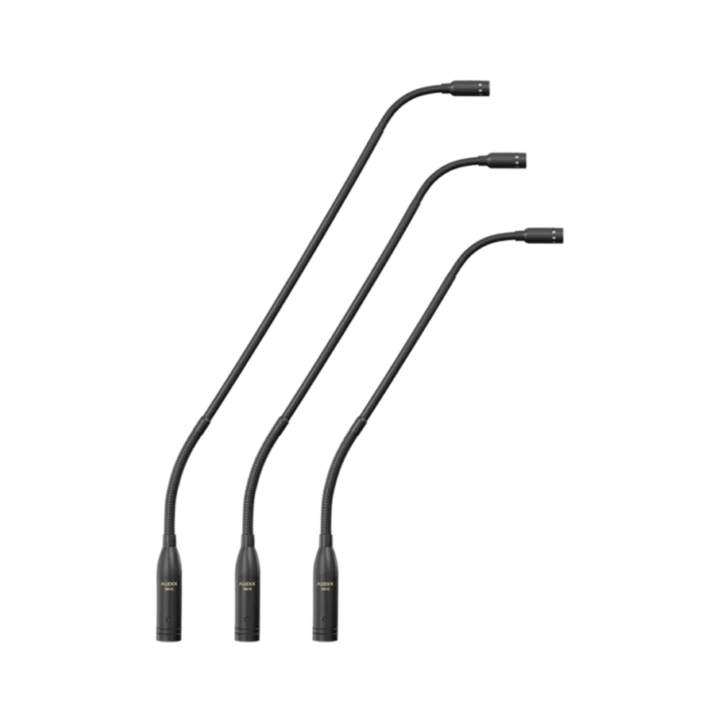 AUD miniature gooseneck condenser microphone showing flexible neck and capsule detail