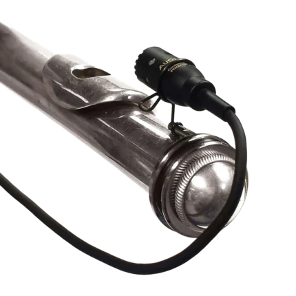 AUD miniaturized condenser flute microphone showing capsule and mounting hardware detail