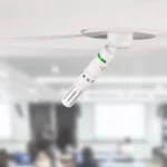 AUD miniaturized shotgun ceiling microphone mounted in professional conference room ceiling installation