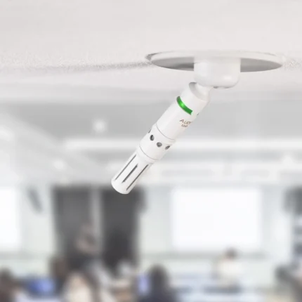 AUD miniaturized shotgun ceiling microphone mounted in professional conference room ceiling installation