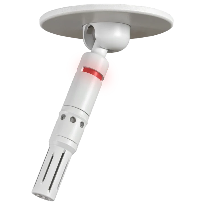 AUD miniaturized shotgun ceiling microphone showing compact side profile and mounting bracket
