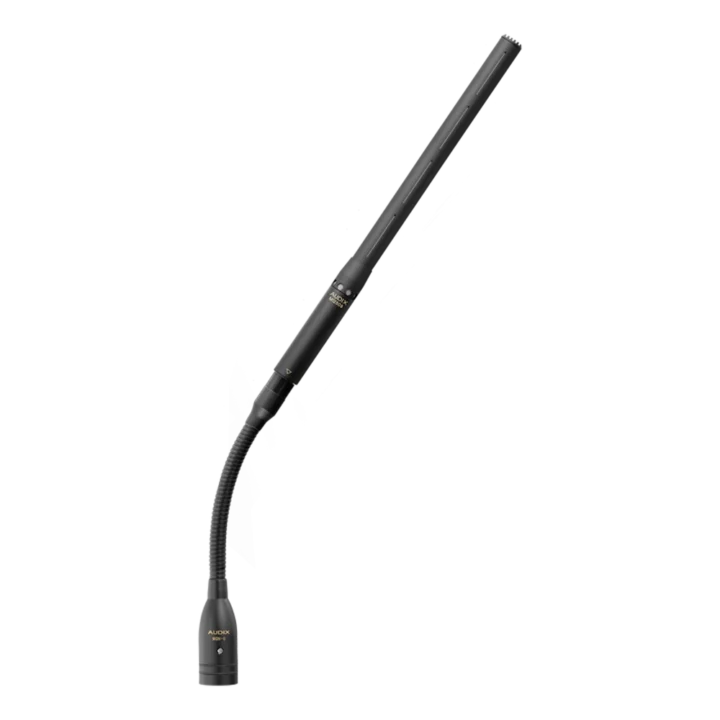 AUD modular gooseneck microphone system showing flexible articulation and mounting hardware details