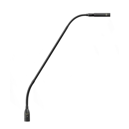 AUD modular gooseneck microphone system showing flexible neck connector and mounting hardware details