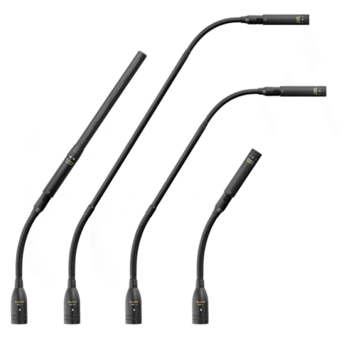 AUD modular gooseneck microphone system showing flexible neck connector and capsule assembly detail