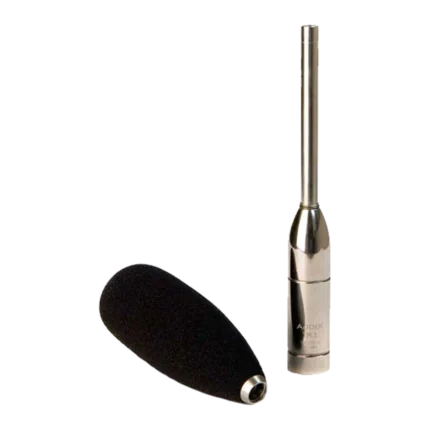 AUD omni-directional test and measurement microphone showing capsule and connector detail