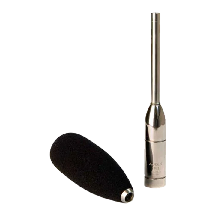 AUD omni-directional test and measurement microphone showing capsule and connector detail