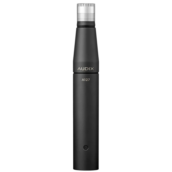 Audix A127 microphone omnidirectional metal film condenser microphone showing capsule and body construction detail