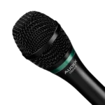 AUD OMX-E dynamic vocal microphone showcasing professional capsule design and rugged construction details